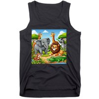 Cute Animals Cartoon Jungle Theme Cool Funny Animal Art Tank Top