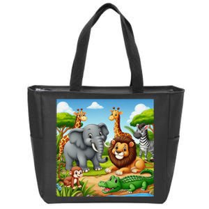 Cute Animals Cartoon Jungle Theme Cool Funny Animal Art Zip Tote Bag