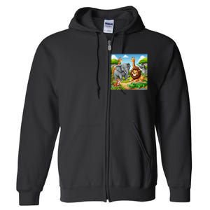 Cute Animals Cartoon Jungle Theme Cool Funny Animal Art Full Zip Hoodie