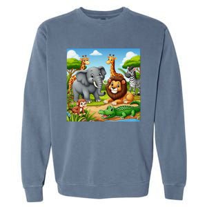 Cute Animals Cartoon Jungle Theme Cool Funny Animal Art Garment-Dyed Sweatshirt