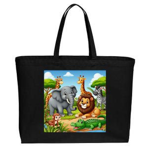 Cute Animals Cartoon Jungle Theme Cool Funny Animal Art Cotton Canvas Jumbo Tote