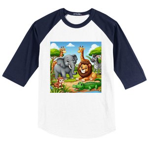 Cute Animals Cartoon Jungle Theme Cool Funny Animal Art Baseball Sleeve Shirt