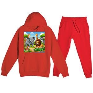 Cute Animals Cartoon Jungle Theme Cool Funny Animal Art Premium Hooded Sweatsuit Set