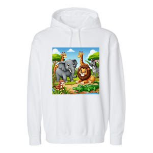 Cute Animals Cartoon Jungle Theme Cool Funny Animal Art Garment-Dyed Fleece Hoodie