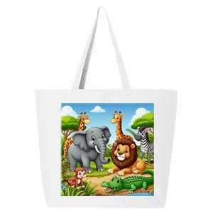 Cute Animals Cartoon Jungle Theme Cool Funny Animal Art 25L Jumbo Tote