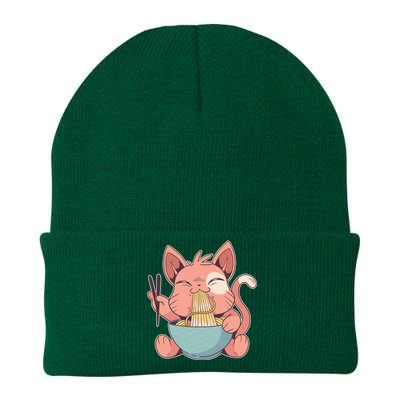 Cute Anime Cat Eating Ramen Japanese Kawaii Style Knit Cap Winter Beanie