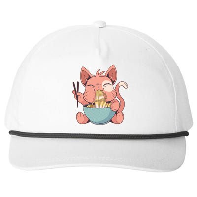 Cute Anime Cat Eating Ramen Japanese Kawaii Style Snapback Five-Panel Rope Hat