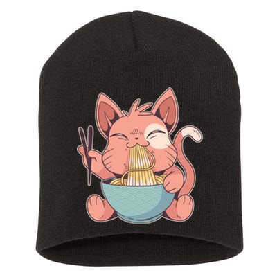 Cute Anime Cat Eating Ramen Japanese Kawaii Style Short Acrylic Beanie