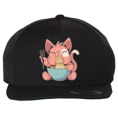 Cute Anime Cat Eating Ramen Japanese Kawaii Style Wool Snapback Cap