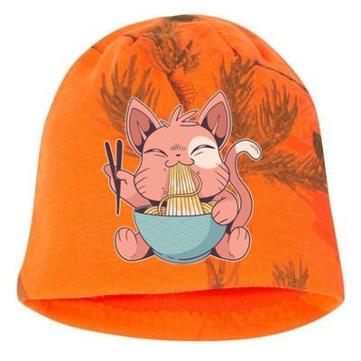 Cute Anime Cat Eating Ramen Japanese Kawaii Style Kati - Camo Knit Beanie