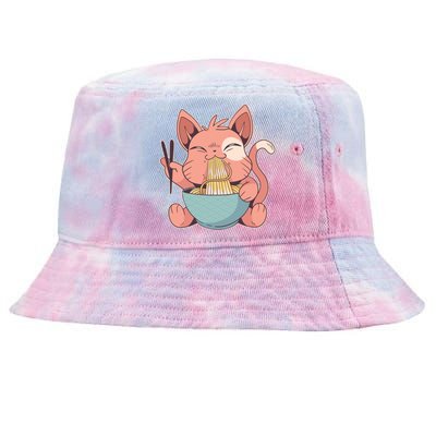 Cute Anime Cat Eating Ramen Japanese Kawaii Style Tie-Dyed Bucket Hat