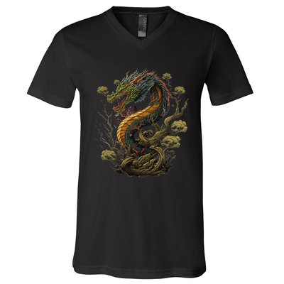 Chinese Asian Culture Dragon Japanese V-Neck T-Shirt