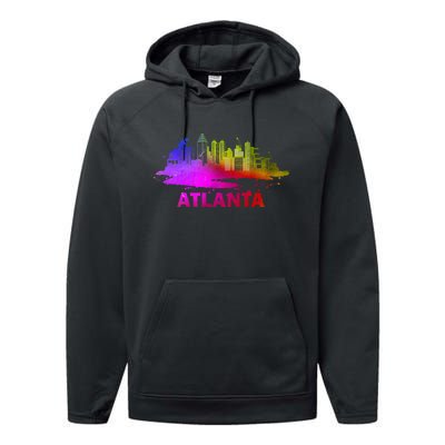 Colorful Atlanta Cityscape Souvenir Atlanta Skyline Performance Fleece Hoodie