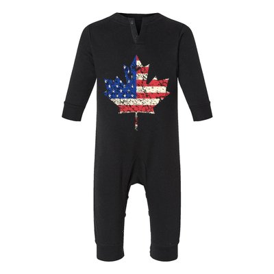 Combined American Canadian Flag USA Canada Maple Leaf Infant Fleece One Piece