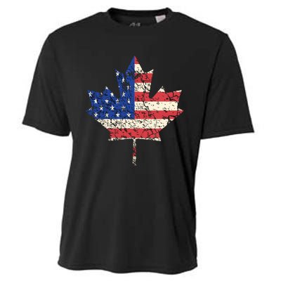 Combined American Canadian Flag USA Canada Maple Leaf Cooling Performance Crew T-Shirt