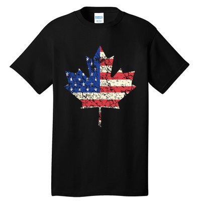 Combined American Canadian Flag USA Canada Maple Leaf Tall T-Shirt