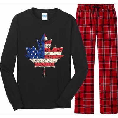 Combined American Canadian Flag USA Canada Maple Leaf Long Sleeve Pajama Set