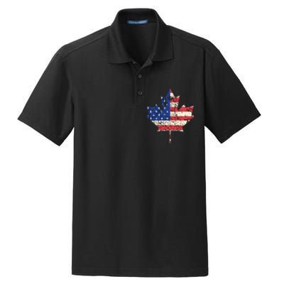 Combined American Canadian Flag USA Canada Maple Leaf Dry Zone Grid Polo