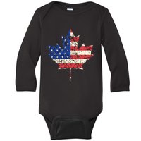 Combined American Canadian Flag USA Canada Maple Leaf Baby Long Sleeve Bodysuit