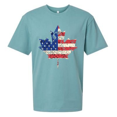 Combined American Canadian Flag USA Canada Maple Leaf Sueded Cloud Jersey T-Shirt