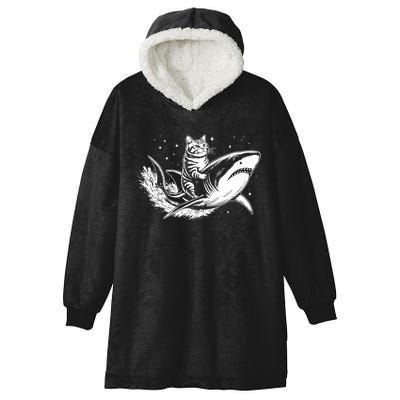 Cute Anime Cat Riding Shark Lover Kawaii Kitten Lover Hooded Wearable Blanket