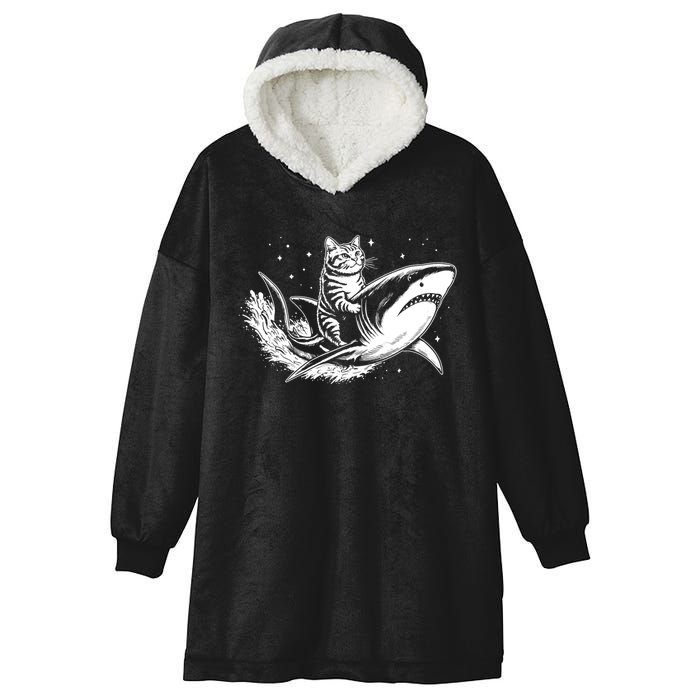 Cute Anime Cat Riding Shark Lover Kawaii Kitten Lover Hooded Wearable Blanket