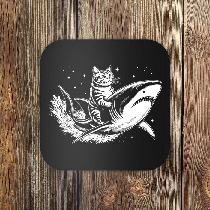 Cute Anime Cat Riding Shark Lover Kawaii Kitten Lover Coaster