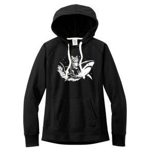 Cute Anime Cat Riding Shark Lover Kawaii Kitten Lover Women's Fleece Hoodie