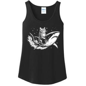 Cute Anime Cat Riding Shark Lover Kawaii Kitten Lover Ladies Essential Tank