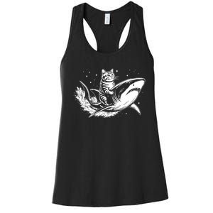 Cute Anime Cat Riding Shark Lover Kawaii Kitten Lover Women's Racerback Tank