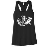 Cute Anime Cat Riding Shark Lover Kawaii Kitten Lover Women's Racerback Tank