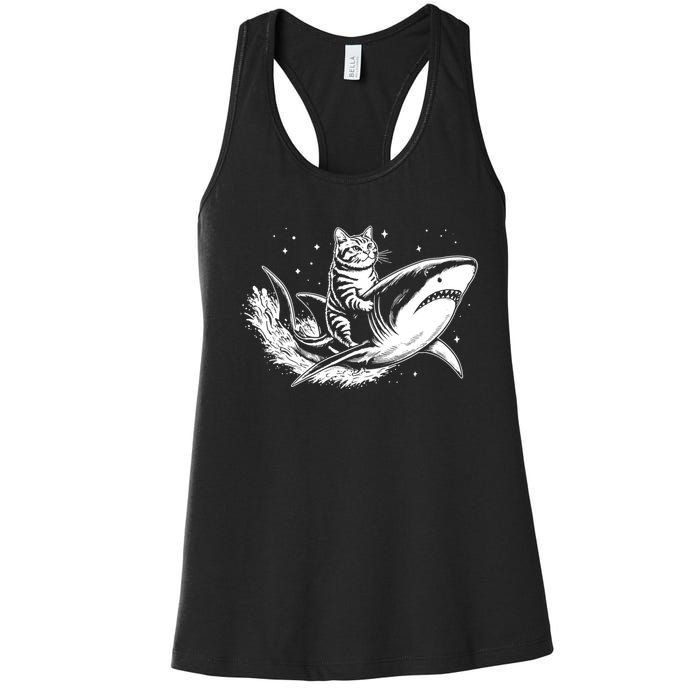 Cute Anime Cat Riding Shark Lover Kawaii Kitten Lover Women's Racerback Tank