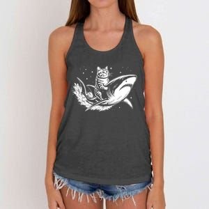 Cute Anime Cat Riding Shark Lover Kawaii Kitten Lover Women's Knotted Racerback Tank