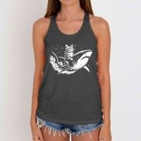 Cute Anime Cat Riding Shark Lover Kawaii Kitten Lover Women's Knotted Racerback Tank