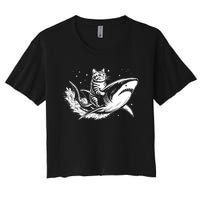 Cute Anime Cat Riding Shark Lover Kawaii Kitten Lover Women's Crop Top Tee