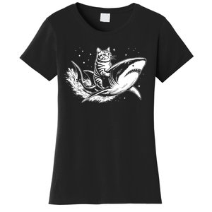 Cute Anime Cat Riding Shark Lover Kawaii Kitten Lover Women's T-Shirt