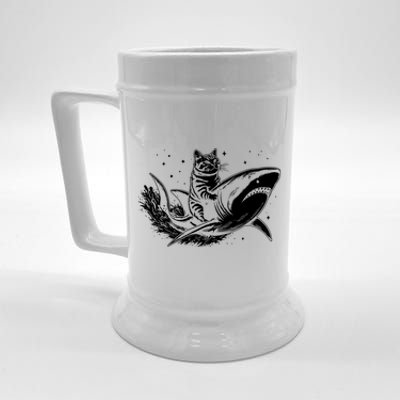 Cute Anime Cat Riding Shark Lover Kawaii Kitten Lover Beer Stein