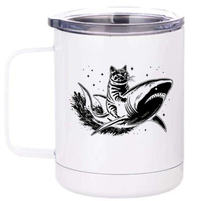 Cute Anime Cat Riding Shark Lover Kawaii Kitten Lover 12 oz Stainless Steel Tumbler Cup