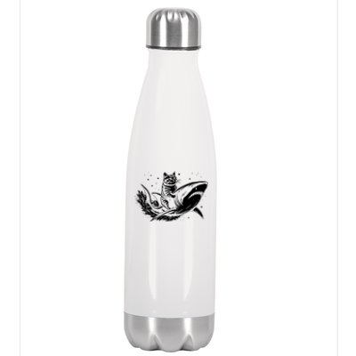 Cute Anime Cat Riding Shark Lover Kawaii Kitten Lover Stainless Steel Insulated Water Bottle