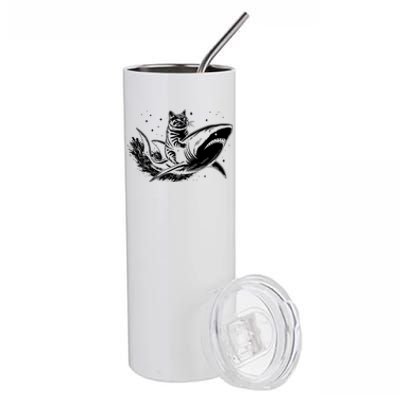 Cute Anime Cat Riding Shark Lover Kawaii Kitten Lover Stainless Steel Tumbler