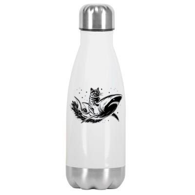 Cute Anime Cat Riding Shark Lover Kawaii Kitten Lover Stainless Steel Insulated Water Bottle