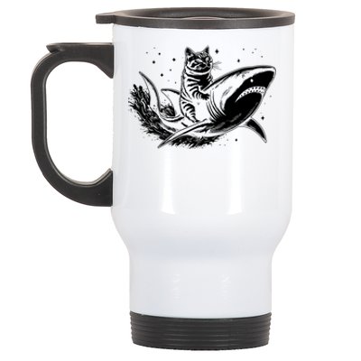 Cute Anime Cat Riding Shark Lover Kawaii Kitten Lover Stainless Steel Travel Mug