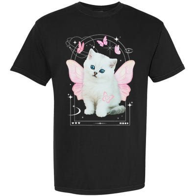 Cute Aesthetic Cat Butterfly Fairy Cyber 2000s Garment-Dyed Heavyweight T-Shirt