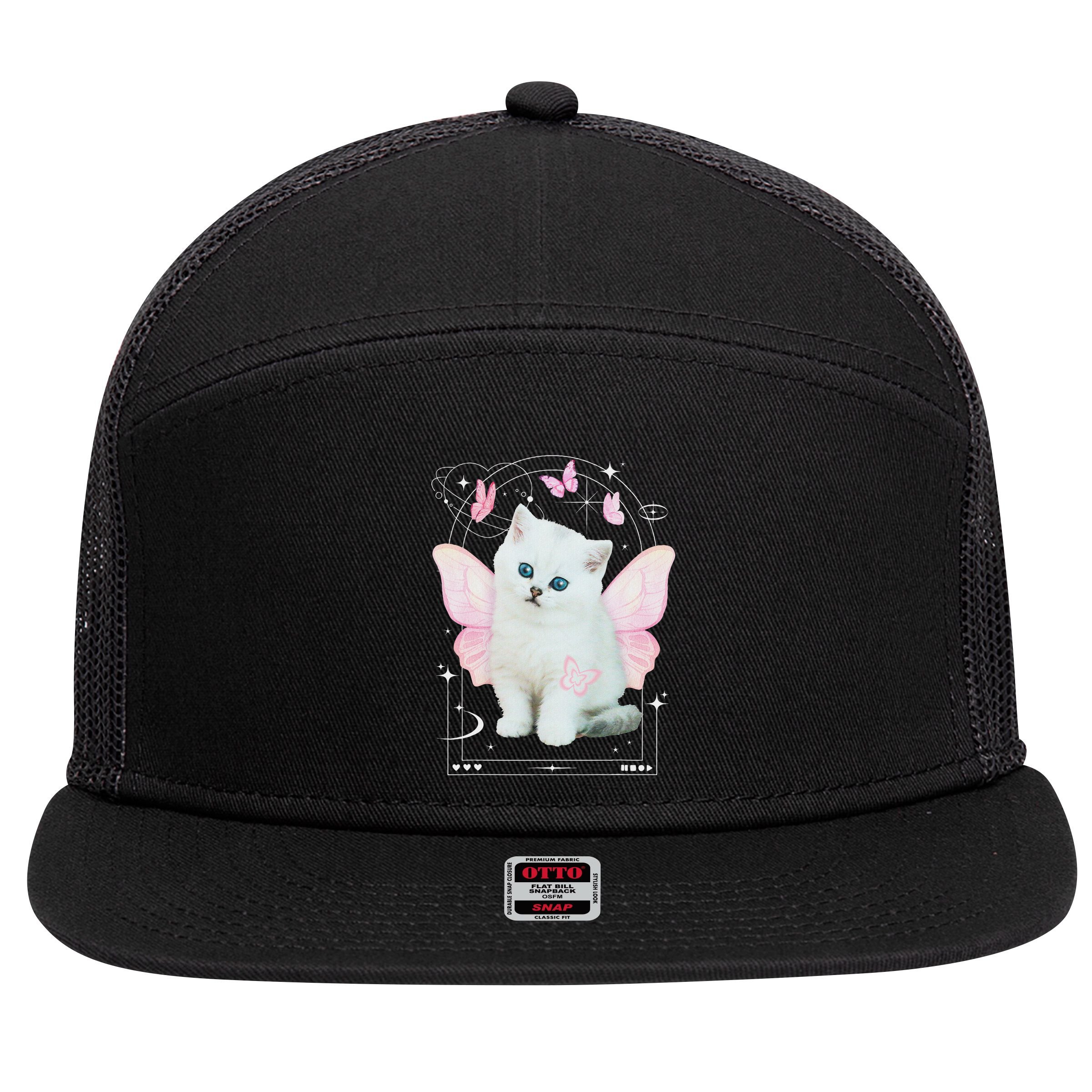 Cute Aesthetic Cat Butterfly Fairy Cyber 2000s 7 Panel Mesh Trucker Snapback Hat
