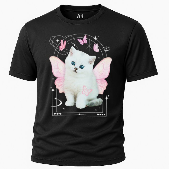 Cute Aesthetic Cat Butterfly Fairy Cyber 2000s Cooling Performance Crew T-Shirt
