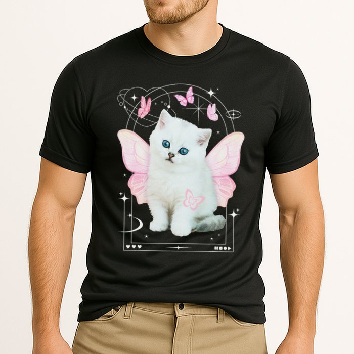 Cute Aesthetic Cat Butterfly Fairy Cyber 2000s Cooling Performance Crew T-Shirt