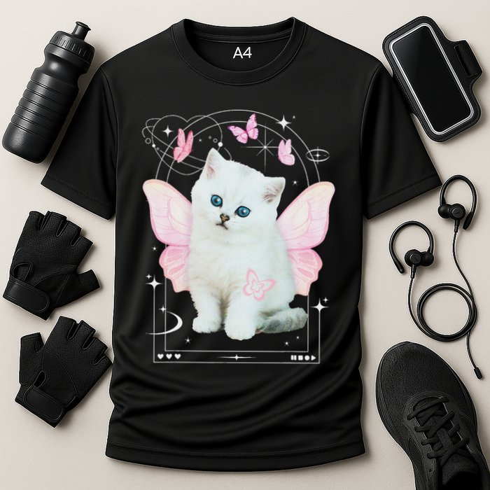Cute Aesthetic Cat Butterfly Fairy Cyber 2000s Cooling Performance Crew T-Shirt