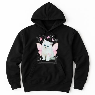 Cute Aesthetic Cat Butterfly Fairy Cyber 2000s Hoodie
