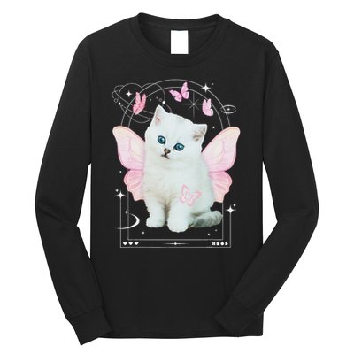 Cute Aesthetic Cat Butterfly Fairy Cyber 2000s Long Sleeve Shirt