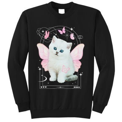 Cute Aesthetic Cat Butterfly Fairy Cyber 2000s Sweatshirt